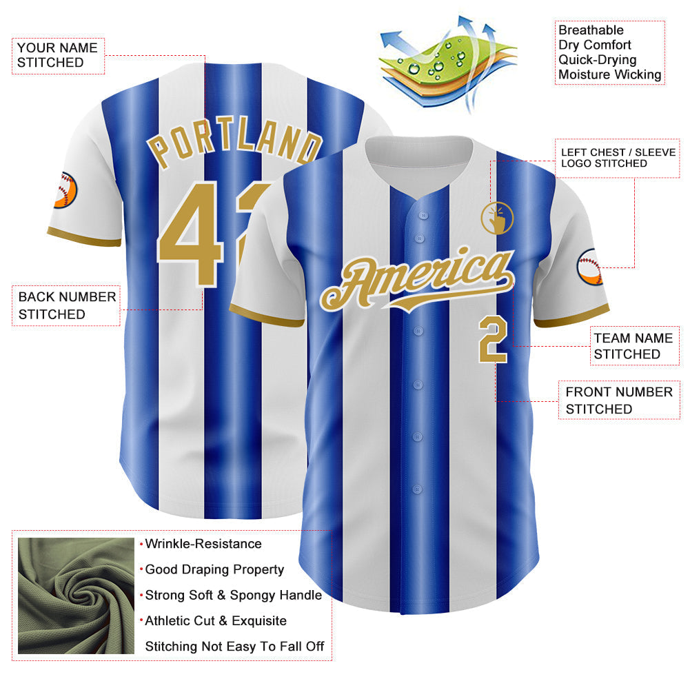 Custom White Old Gold-Royal Gradient Vertical Stripe Argentina Style Authentic Baseball Jersey baseball jersey product view 3