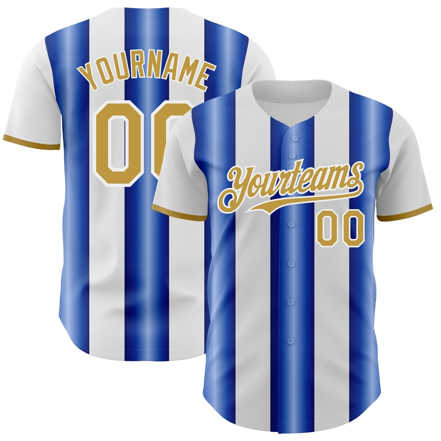 Custom White Old Gold-Royal Gradient Vertical Stripe Argentina Style Authentic Baseball Jersey baseball jersey product view 1