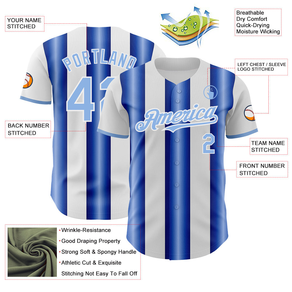 Custom White Light Blue-Royal Gradient Vertical Stripe Argentina Style Authentic Baseball Jersey baseball jersey product view 3