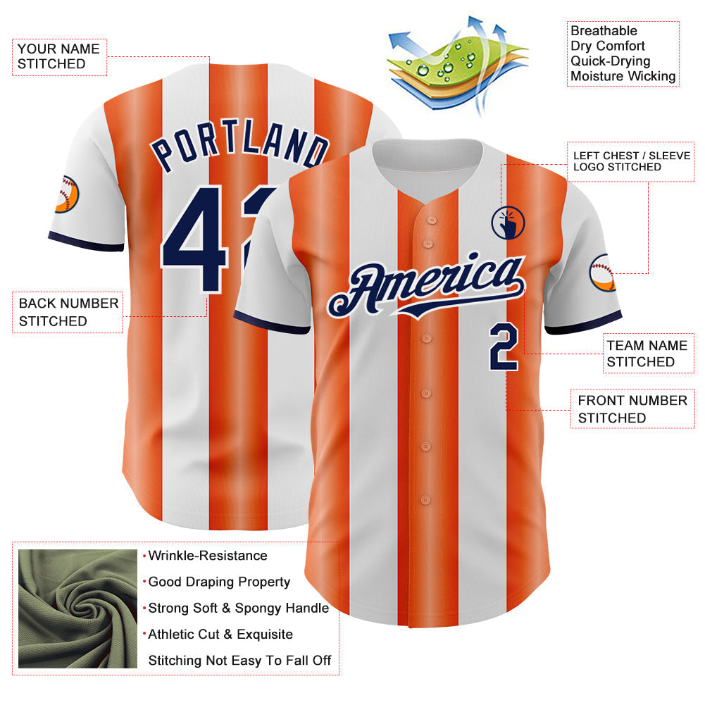 Custom White Navy-Orange Gradient Vertical Stripe Argentina Style Authentic Baseball Jersey baseball jersey product view 3
