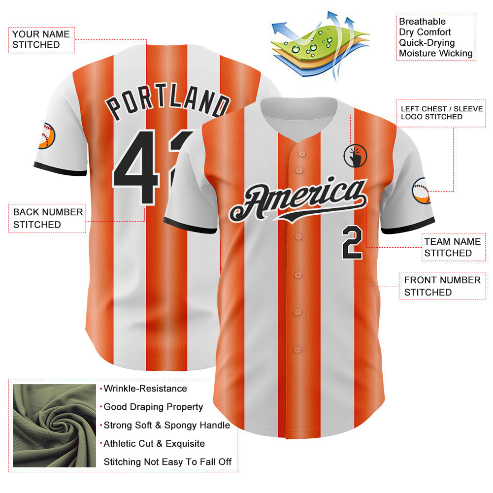 Custom White Black-Orange Gradient Vertical Stripe Argentina Style Authentic Baseball Jersey baseball jersey product view 3