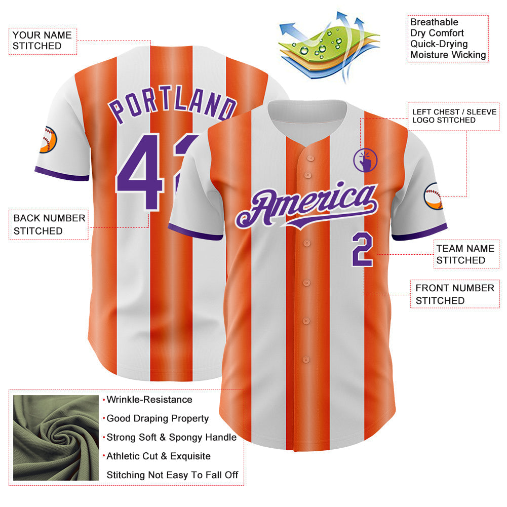 Custom White Purple-Orange Gradient Vertical Stripe Argentina Style Authentic Baseball Jersey baseball jersey product view 3
