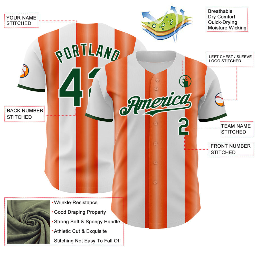 Custom White Green-Orange Gradient Vertical Stripe Argentina Style Authentic Baseball Jersey baseball jersey product view 3