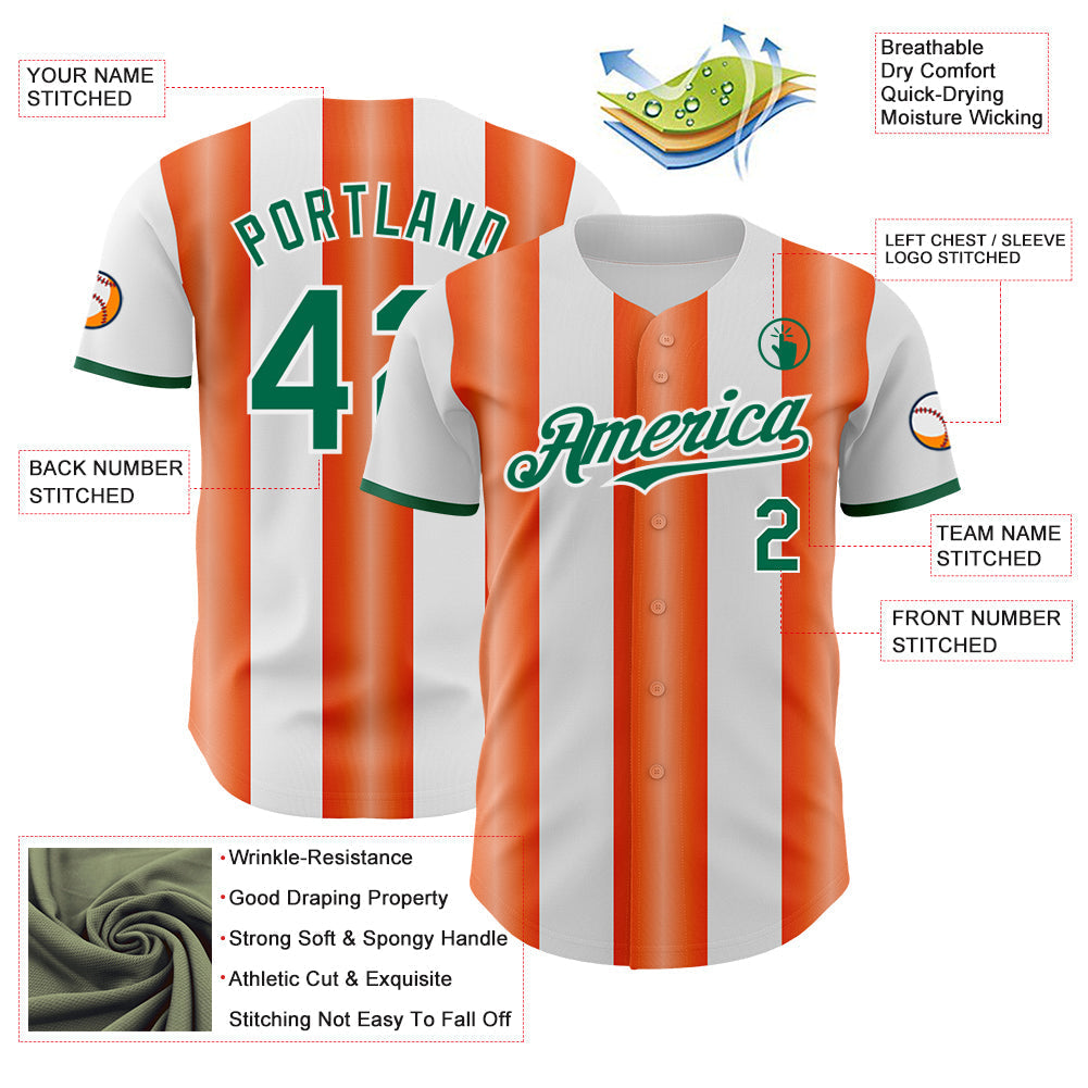 Custom White Kelly Green-Orange Gradient Vertical Stripe Argentina Style Authentic Baseball Jersey baseball jersey product view 3