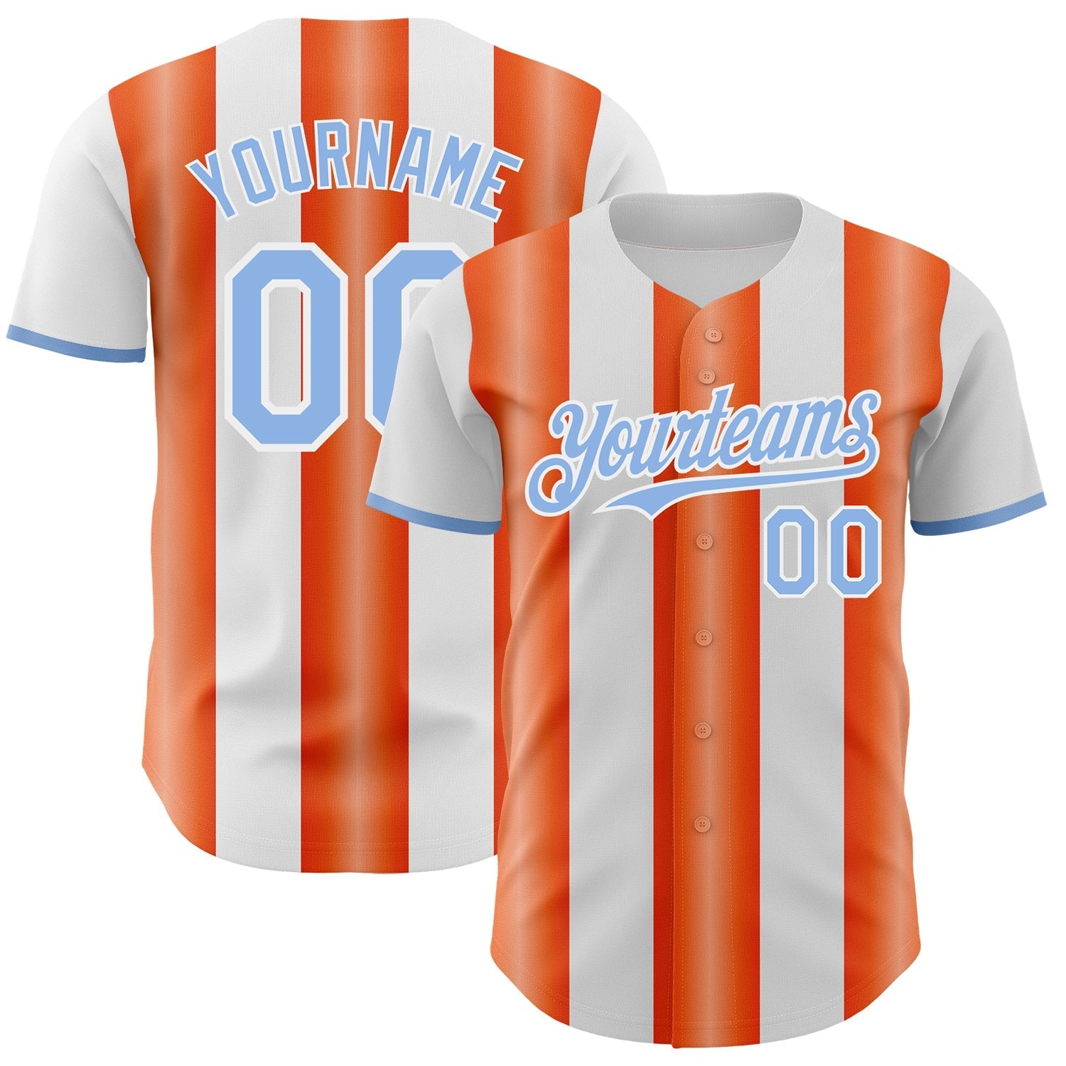 Custom White Light Blue-Orange Gradient Vertical Stripe Argentina Style Authentic Baseball Jersey baseball jersey product view 1