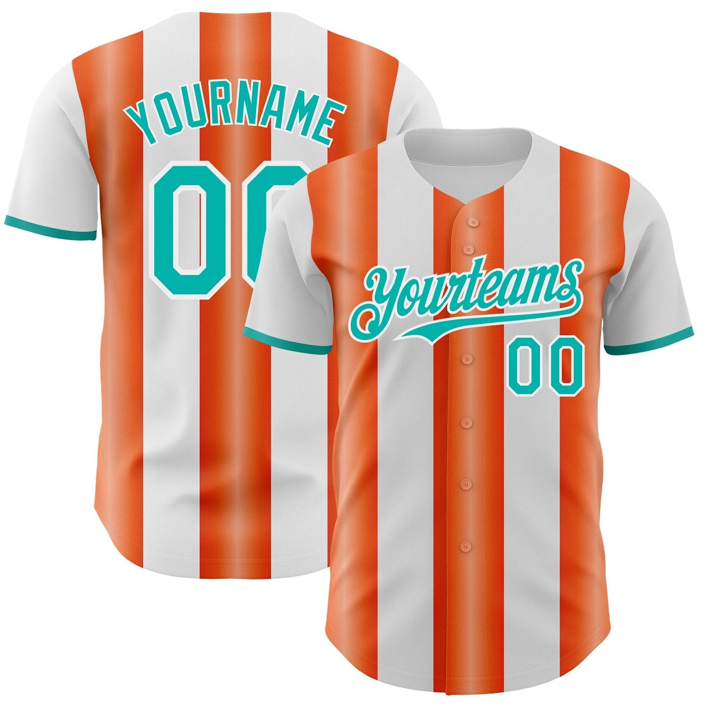 Custom White Aqua-Orange Gradient Vertical Stripe Argentina Style Authentic Baseball Jersey baseball jersey product view 1