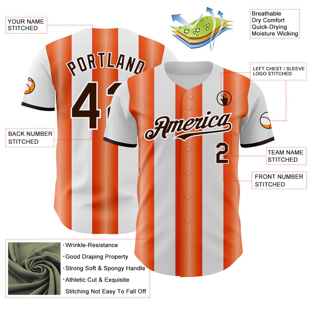 Custom White Brown-Orange Gradient Vertical Stripe Argentina Style Authentic Baseball Jersey baseball jersey product view 3