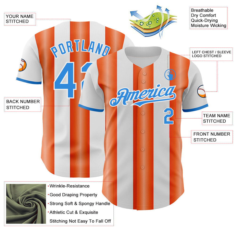 Custom White Electric Blue-Orange Gradient Vertical Stripe Argentina Style Authentic Baseball Jersey baseball jersey product view 3
