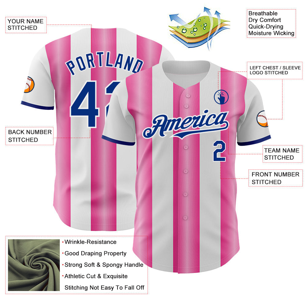 Custom White Royal-Pink Gradient Vertical Stripe Argentina Style Authentic Baseball Jersey baseball jersey product view 3