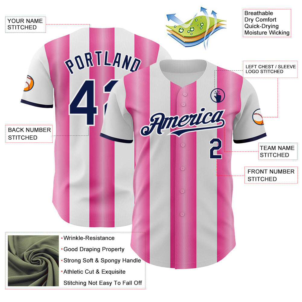 Custom White Navy-Pink Gradient Vertical Stripe Argentina Style Authentic Baseball Jersey baseball jersey product view 3