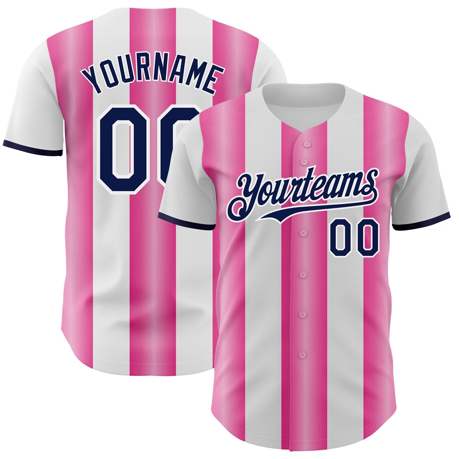 Custom White Navy-Pink Gradient Vertical Stripe Argentina Style Authentic Baseball Jersey baseball jersey product view 1