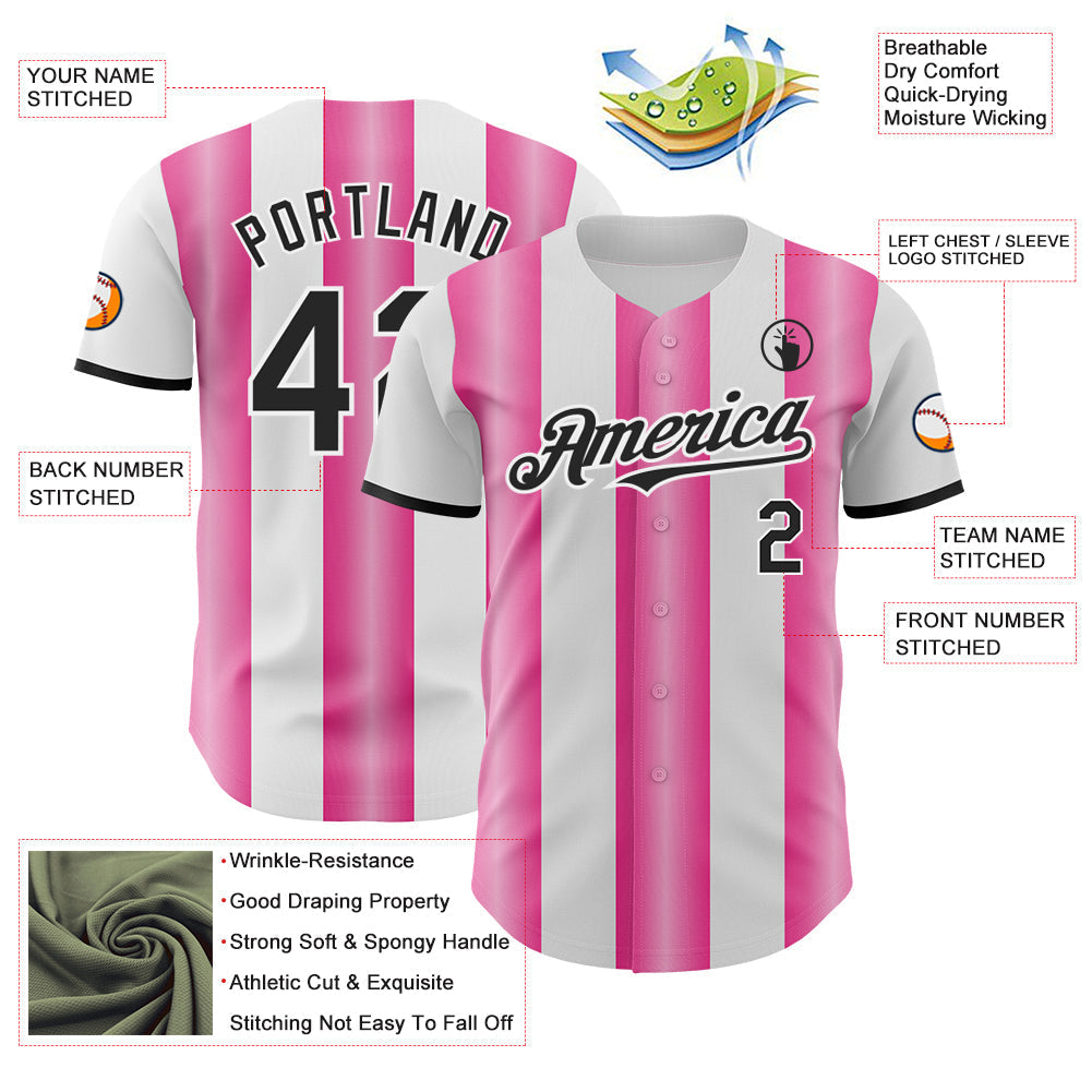 Custom White Black-Pink Gradient Vertical Stripe Argentina Style Authentic Baseball Jersey baseball jersey product view 3
