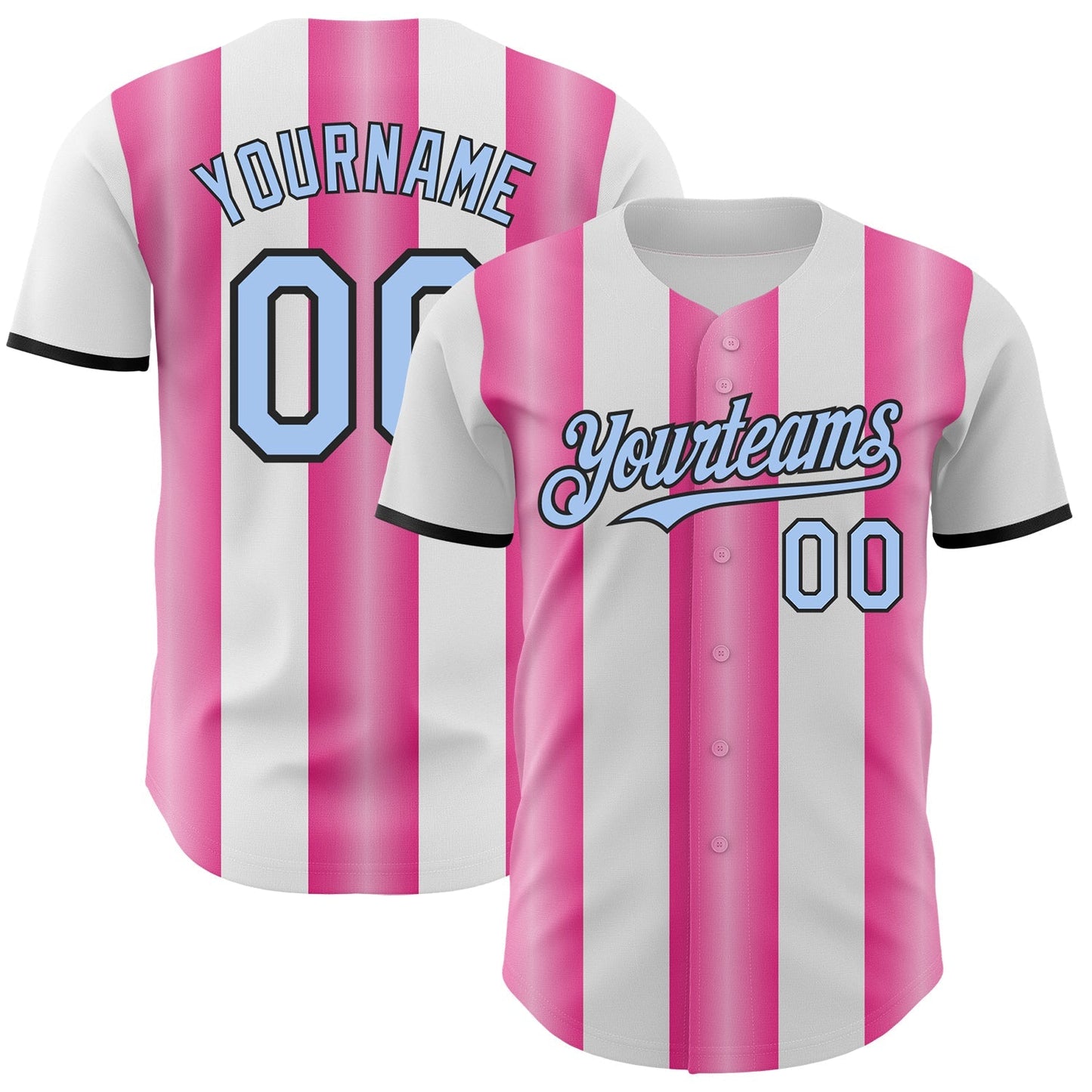 Custom White Light Blue Pink-Black Gradient Vertical Stripe Argentina Style Authentic Baseball Jersey baseball jersey product view 1