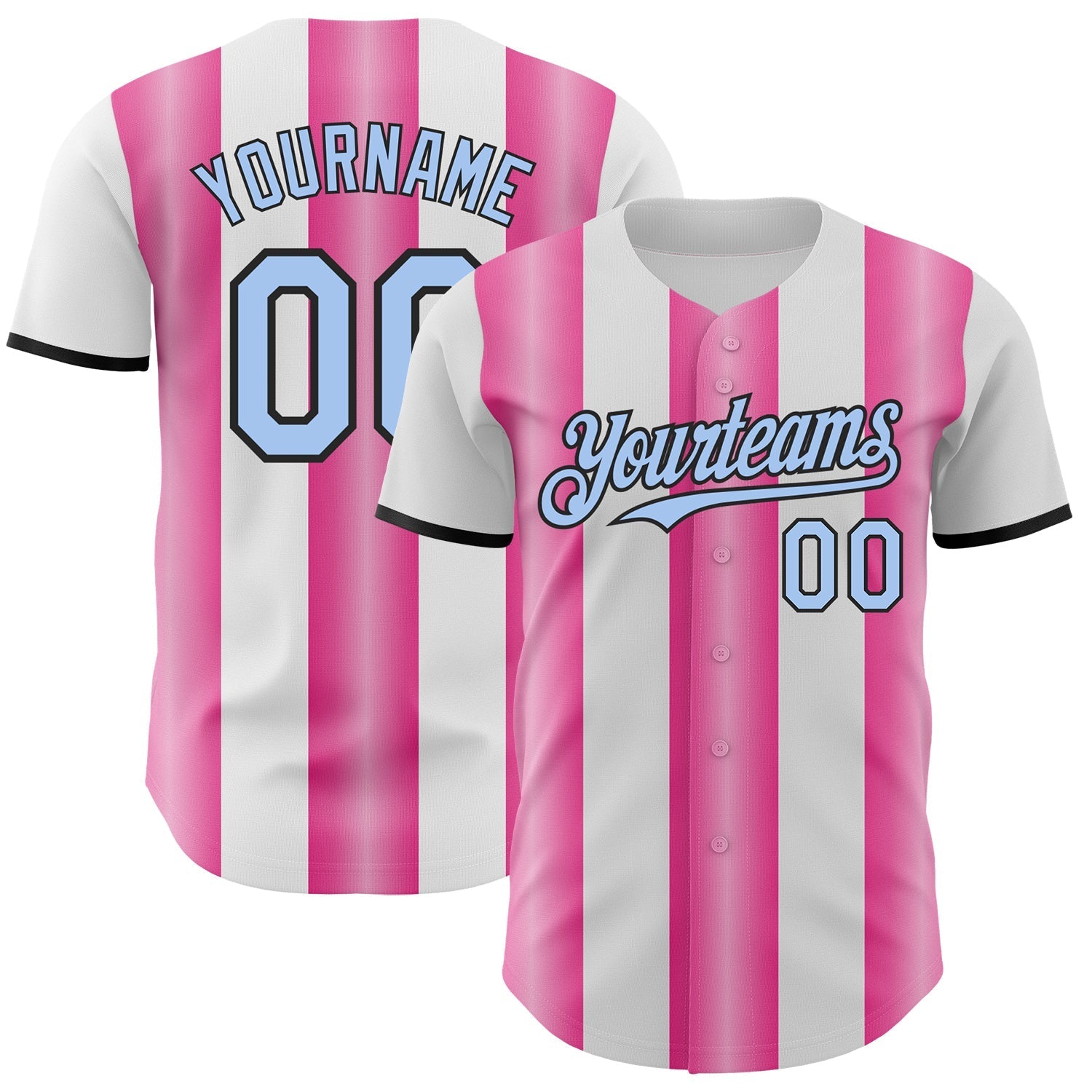 Custom White Light Blue Pink-Black Gradient Vertical Stripe Argentina Style Authentic Baseball Jersey baseball jersey product view 1