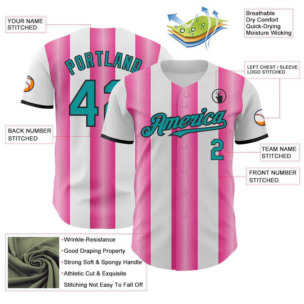 Custom White Teal Pink-Black Gradient Vertical Stripe Argentina Style Authentic Baseball Jersey baseball jersey product view 3