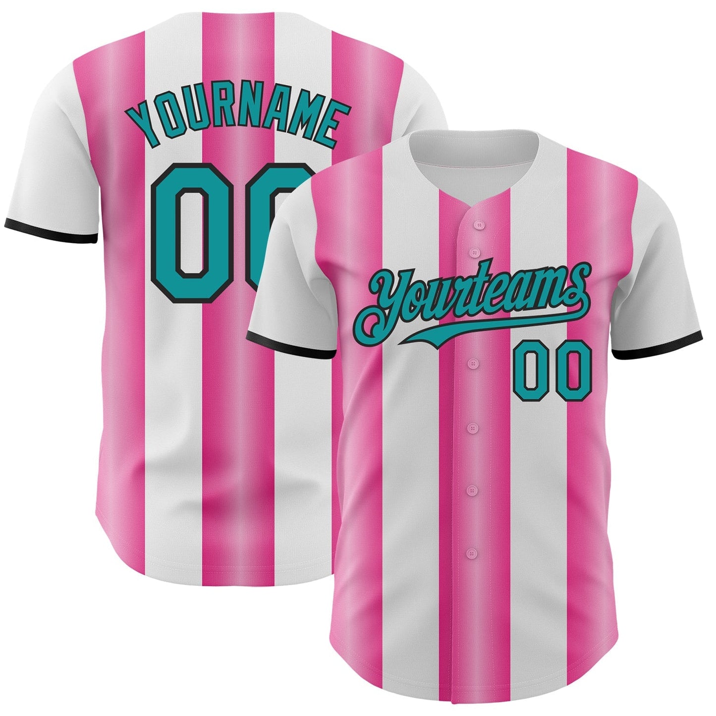 Custom White Teal Pink-Black Gradient Vertical Stripe Argentina Style Authentic Baseball Jersey baseball jersey product view 1