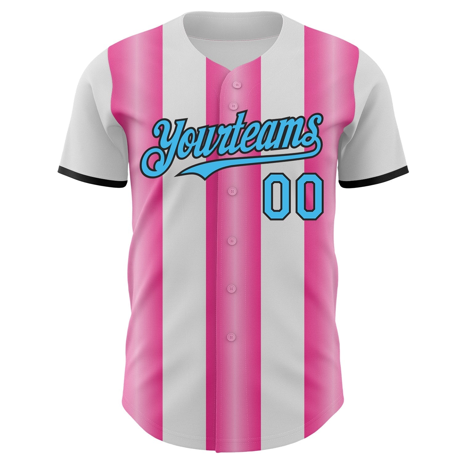 Custom White Sky Blue Pink-Black Gradient Vertical Stripe Argentina Style Authentic Baseball Jersey baseball jersey product view 2