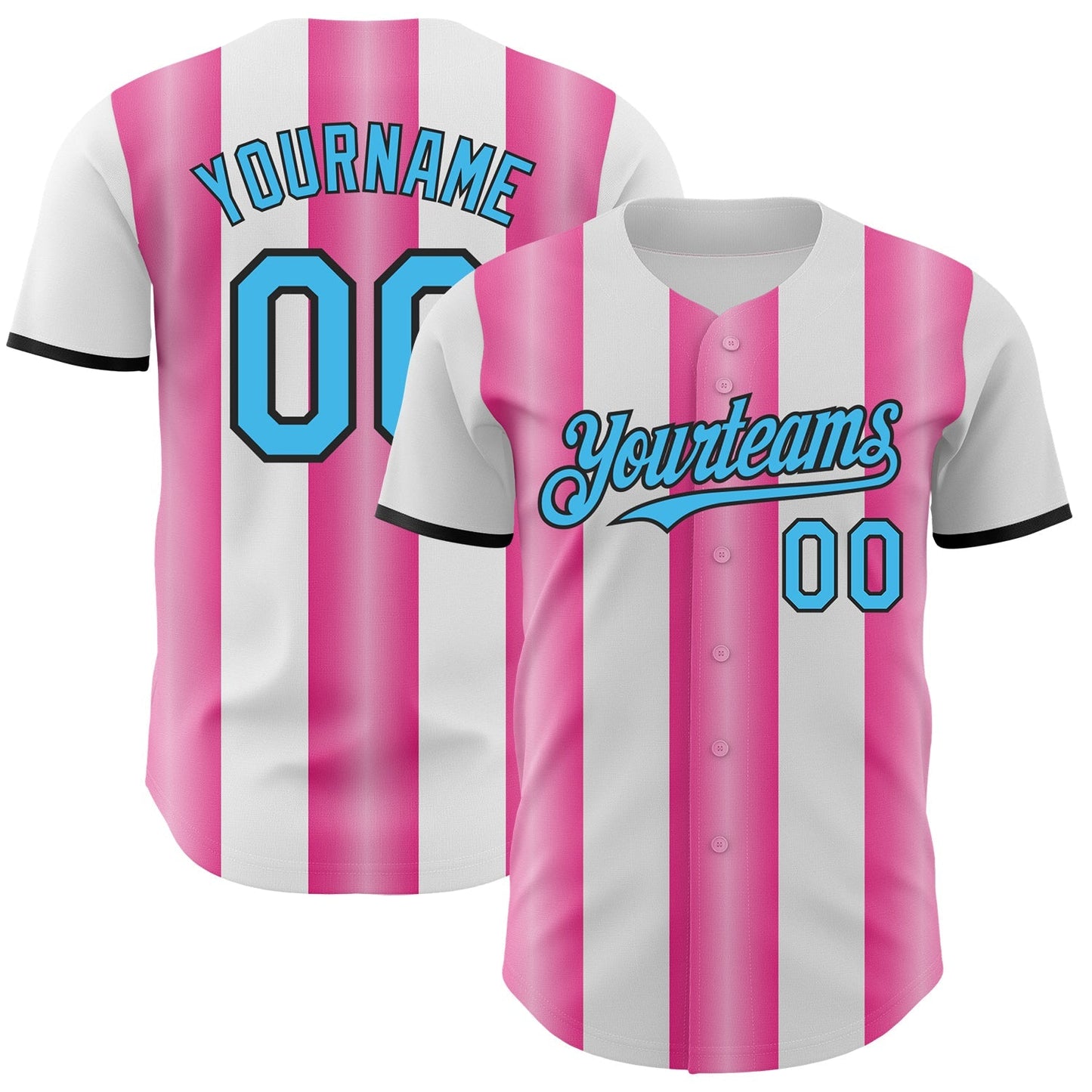 Custom White Sky Blue Pink-Black Gradient Vertical Stripe Argentina Style Authentic Baseball Jersey baseball jersey product view 1