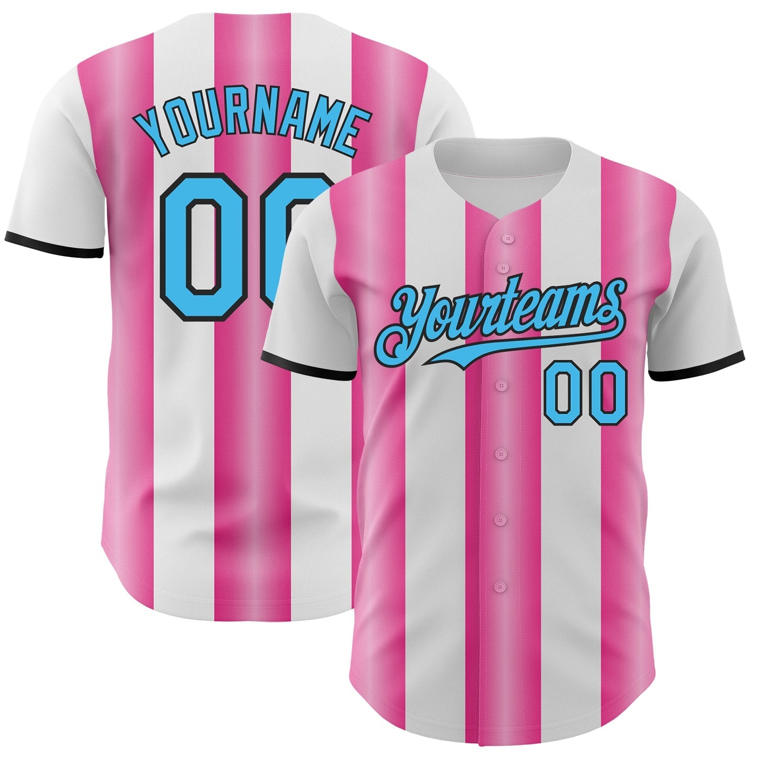 Custom White Sky Blue Pink-Black Gradient Vertical Stripe Argentina Style Authentic Baseball Jersey baseball jersey product view 1