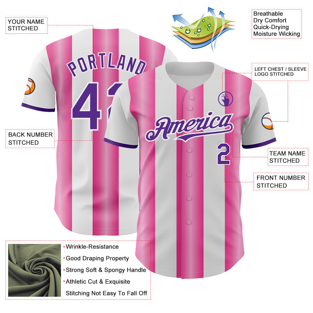Custom White Purple-Pink Gradient Vertical Stripe Argentina Style Authentic Baseball Jersey baseball jersey product view 3