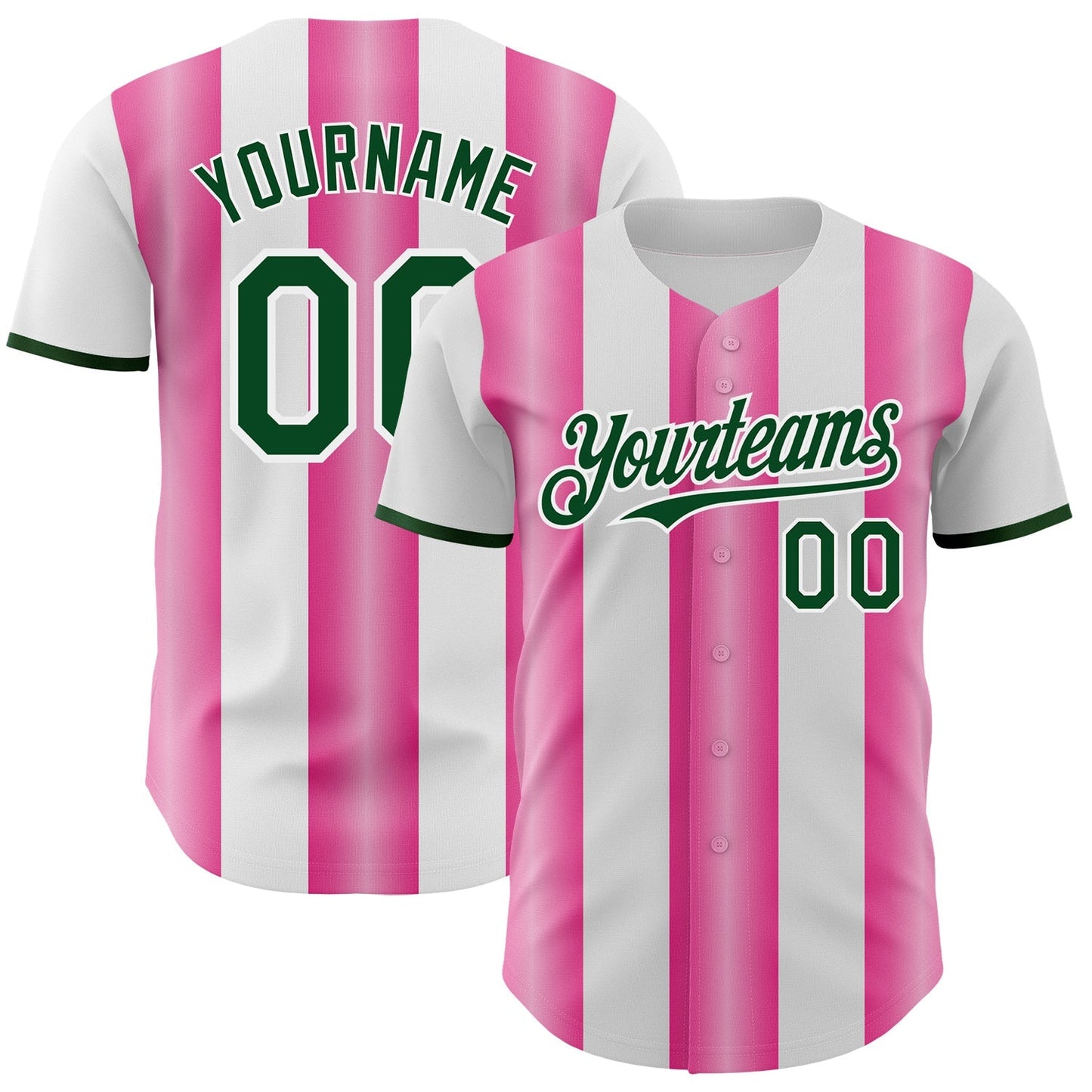 Custom White Green-Pink Gradient Vertical Stripe Argentina Style Authentic Baseball Jersey baseball jersey product view 1