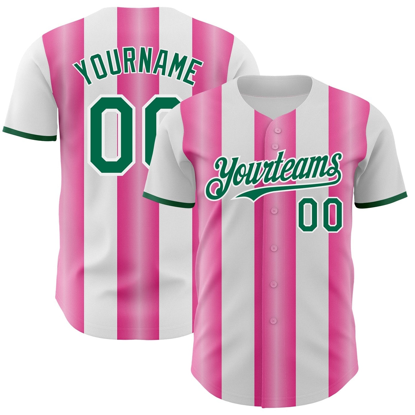 Custom White Kelly Green-Pink Gradient Vertical Stripe Argentina Style Authentic Baseball Jersey baseball jersey product view 1