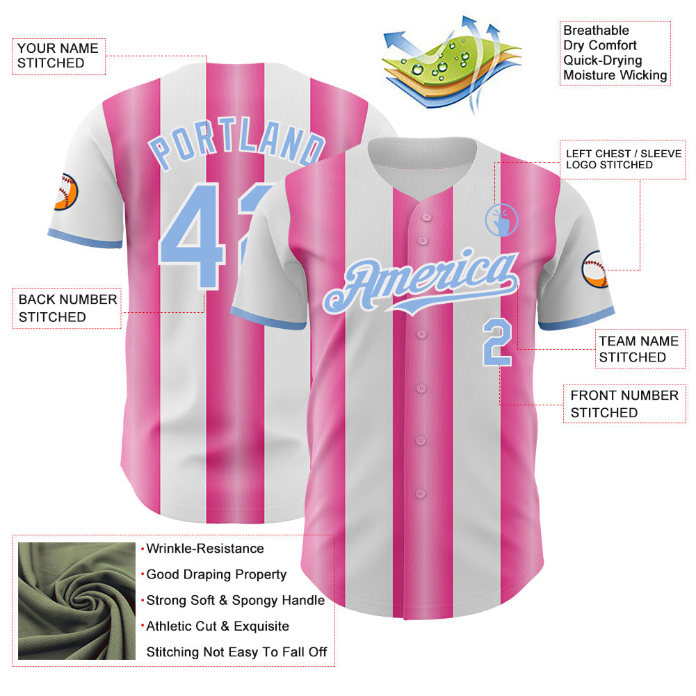 Custom White Light Blue-Pink Gradient Vertical Stripe Argentina Style Authentic Baseball Jersey baseball jersey product view 3
