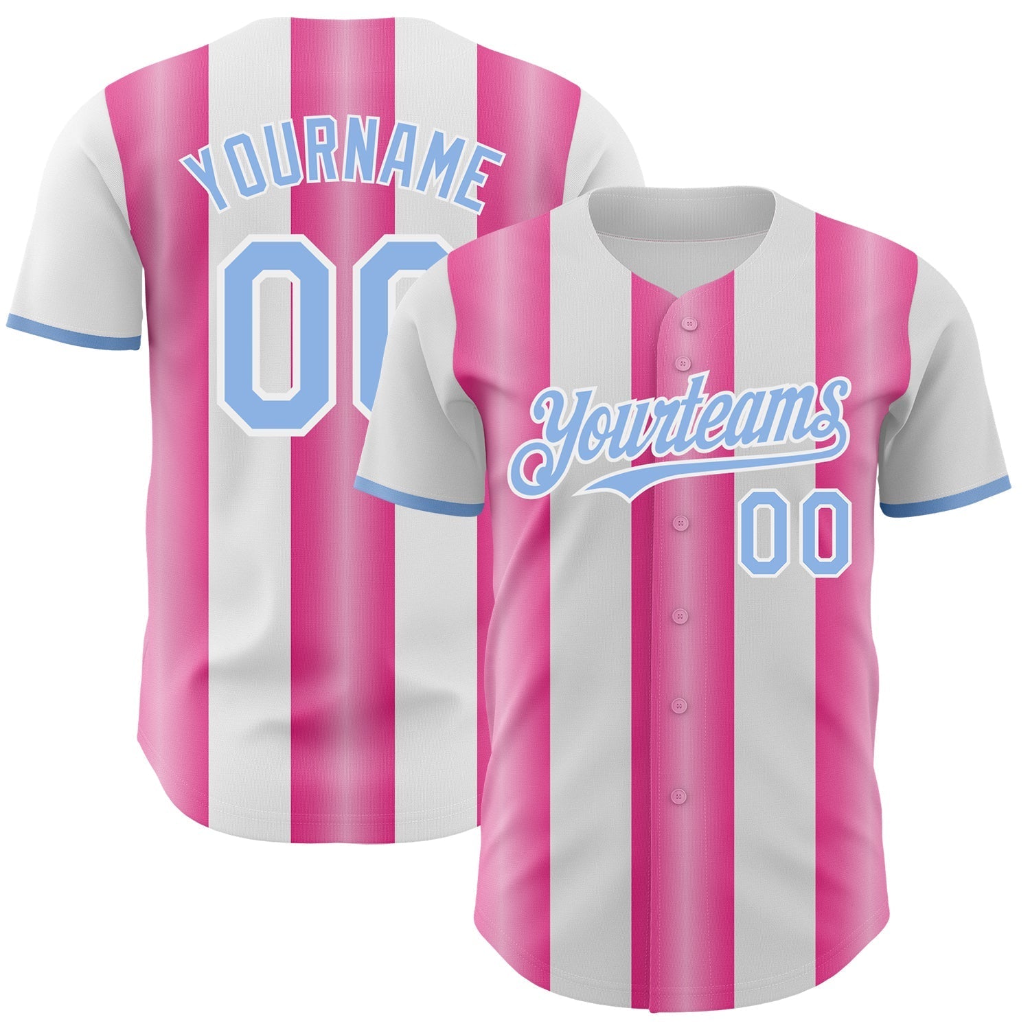 Custom White Light Blue-Pink Gradient Vertical Stripe Argentina Style Authentic Baseball Jersey baseball jersey product view 1