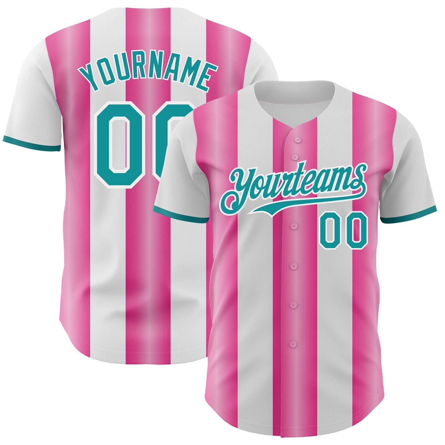 Custom White Teal-Pink Gradient Vertical Stripe Argentina Style Authentic Baseball Jersey baseball jersey product view 1