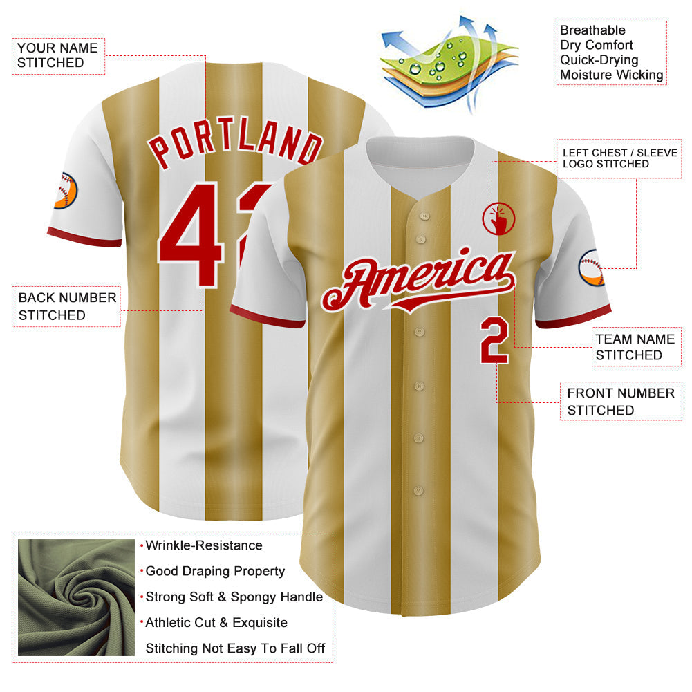 Custom White Red-Old Gold Gradient Vertical Stripe Argentina Style Authentic Baseball Jersey baseball jersey product view 3