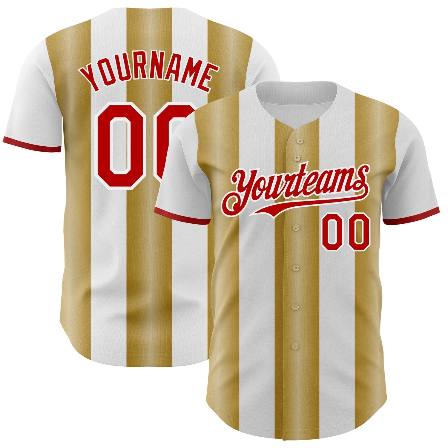 Custom White Red-Old Gold Gradient Vertical Stripe Argentina Style Authentic Baseball Jersey baseball jersey product view 1