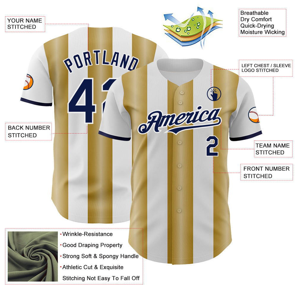 Custom White Navy-Old Gold Gradient Vertical Stripe Argentina Style Authentic Baseball Jersey baseball jersey product view 3