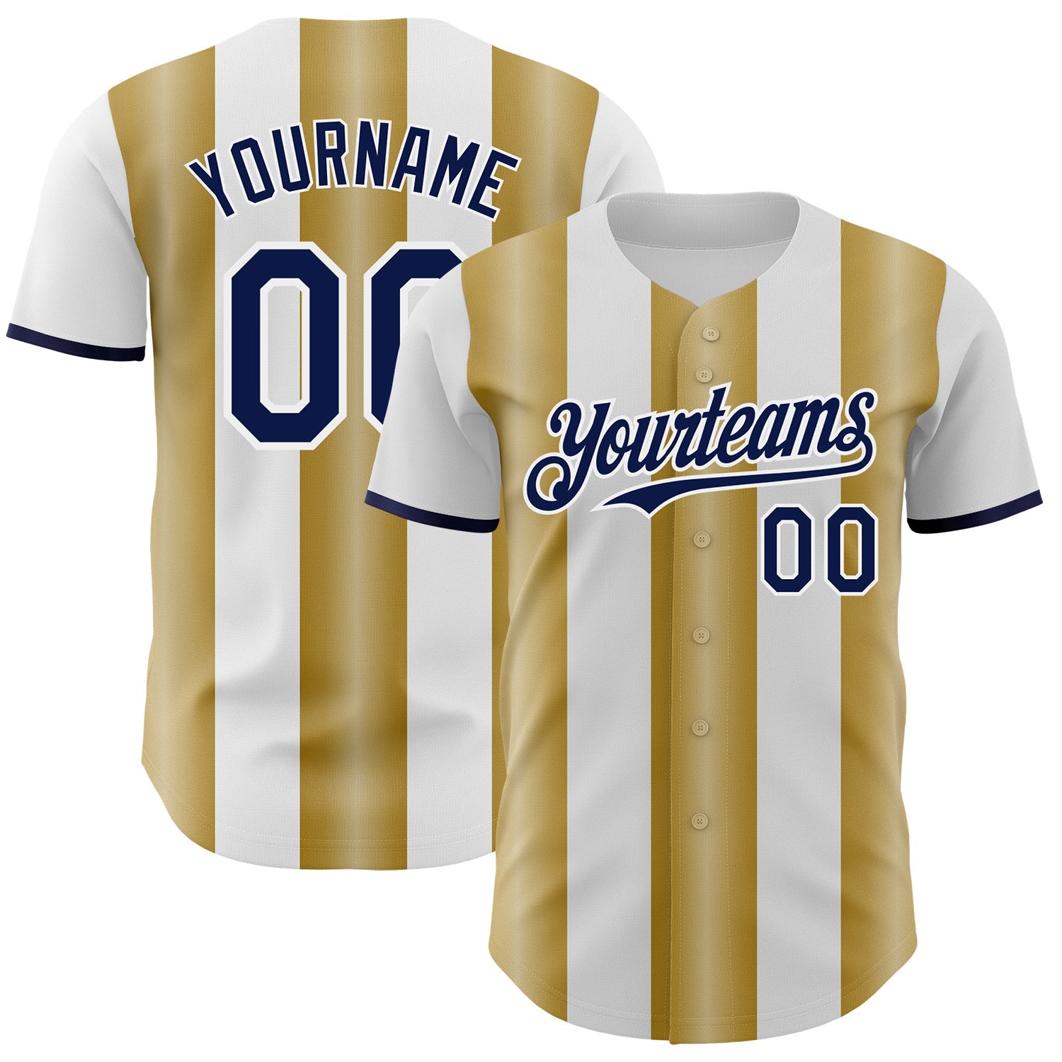 Custom White Navy-Old Gold Gradient Vertical Stripe Argentina Style Authentic Baseball Jersey baseball jersey product view 1
