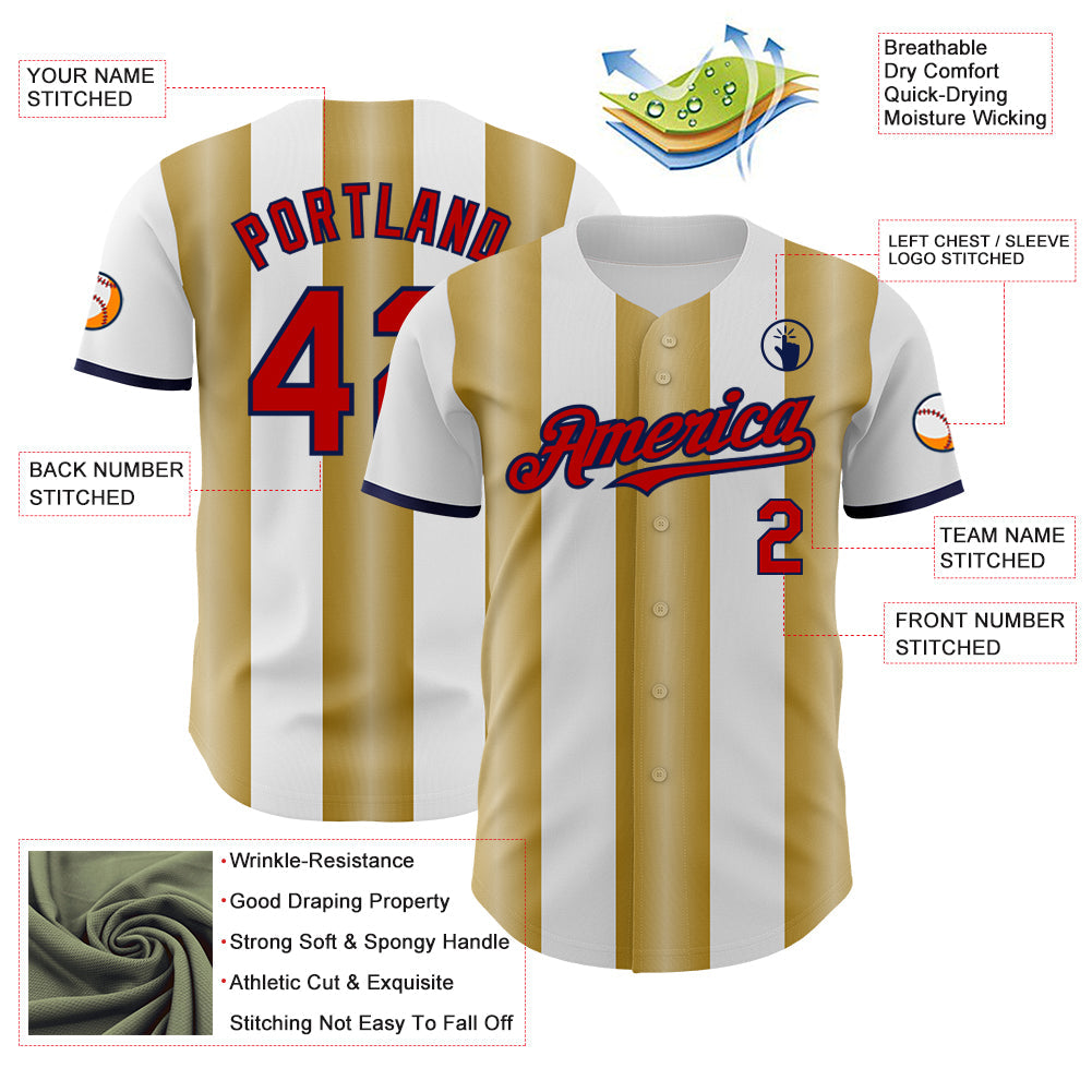 Custom White Red Old Gold-Navy Gradient Vertical Stripe Argentina Style Authentic Baseball Jersey baseball jersey product view 3