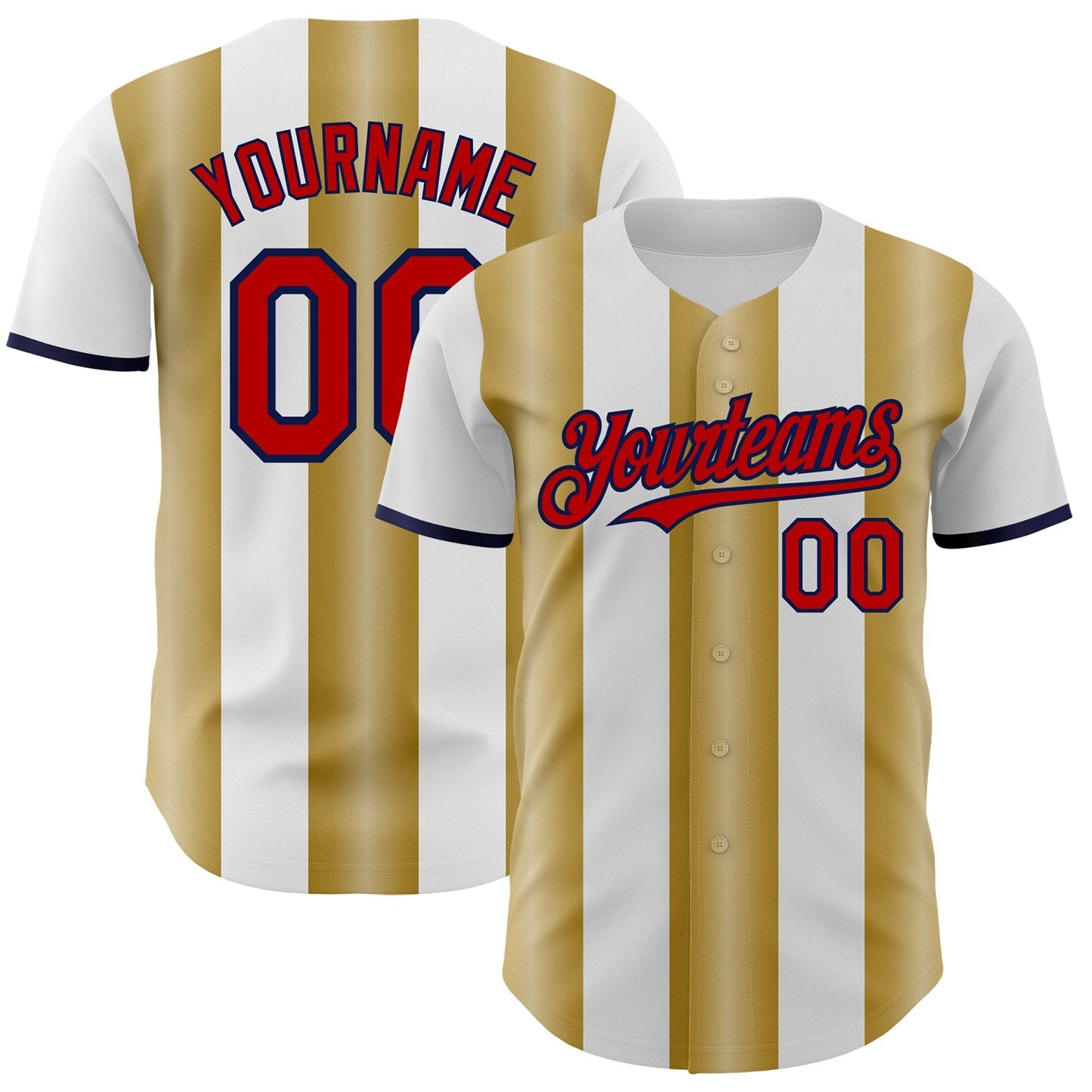 Custom White Red Old Gold-Navy Gradient Vertical Stripe Argentina Style Authentic Baseball Jersey baseball jersey product view 1
