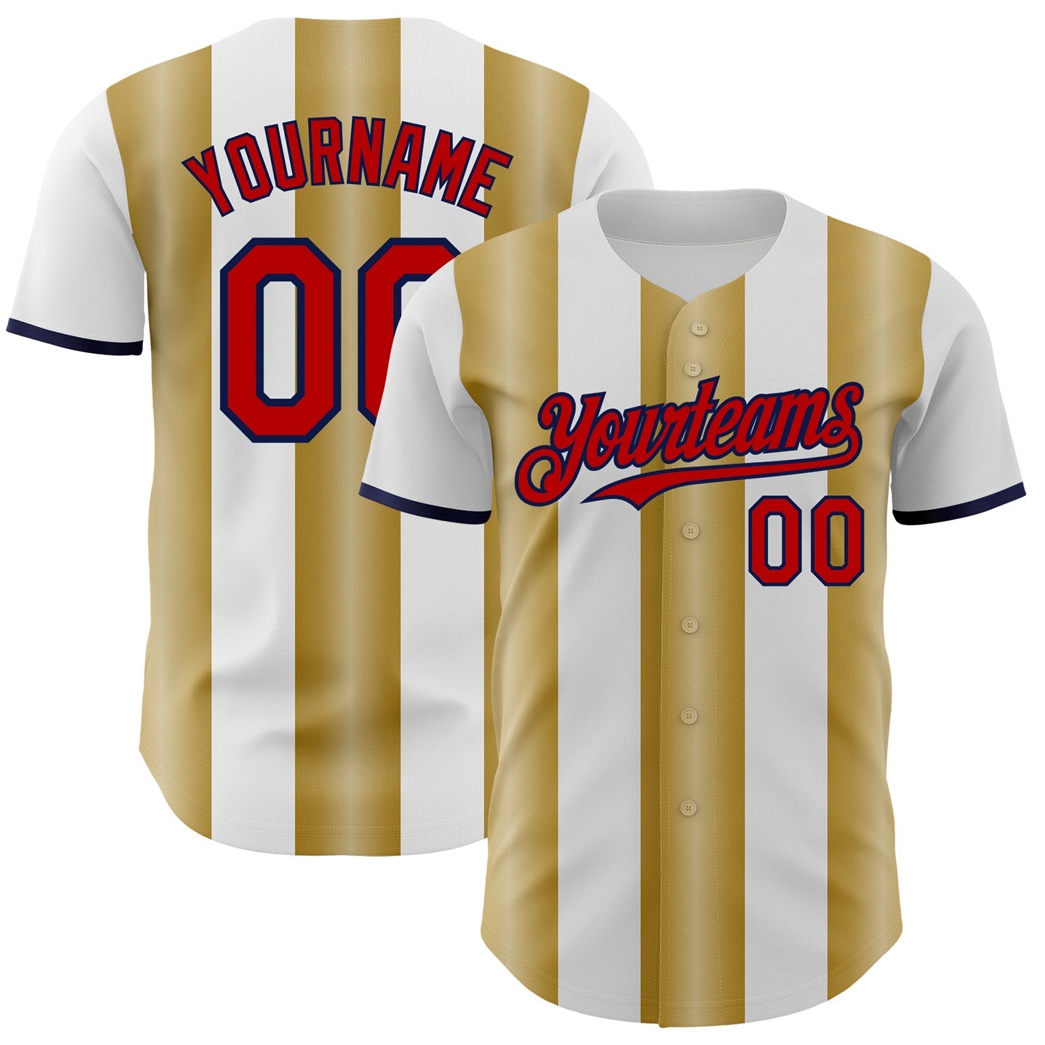 Custom White Red Old Gold-Navy Gradient Vertical Stripe Argentina Style Authentic Baseball Jersey baseball jersey product view 1
