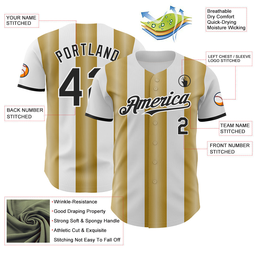 Custom White Black-Old Gold Gradient Vertical Stripe Argentina Style Authentic Baseball Jersey baseball jersey product view 3
