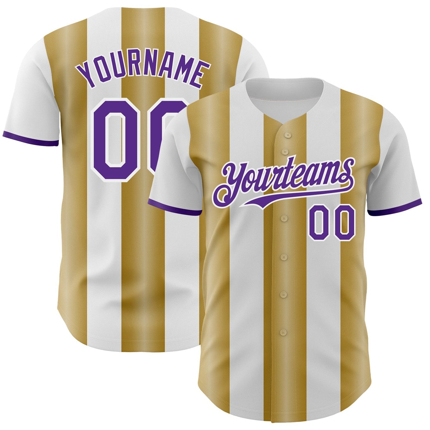 Custom White Purple-Old Gold Gradient Vertical Stripe Argentina Style Authentic Baseball Jersey baseball jersey product view 1