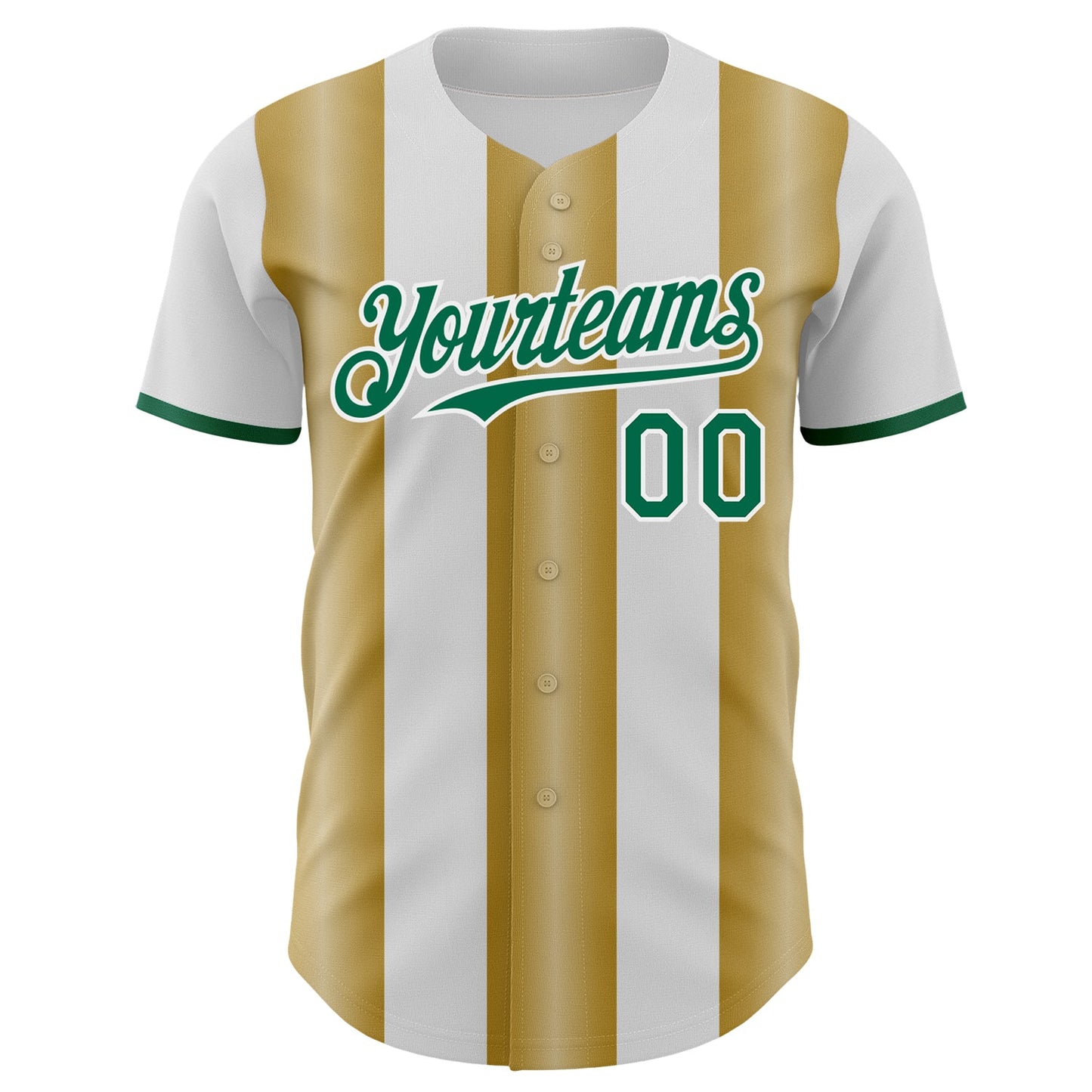 Custom White Kelly Green-Old Gold Gradient Vertical Stripe Argentina Style Authentic Baseball Jersey baseball jersey product view 2