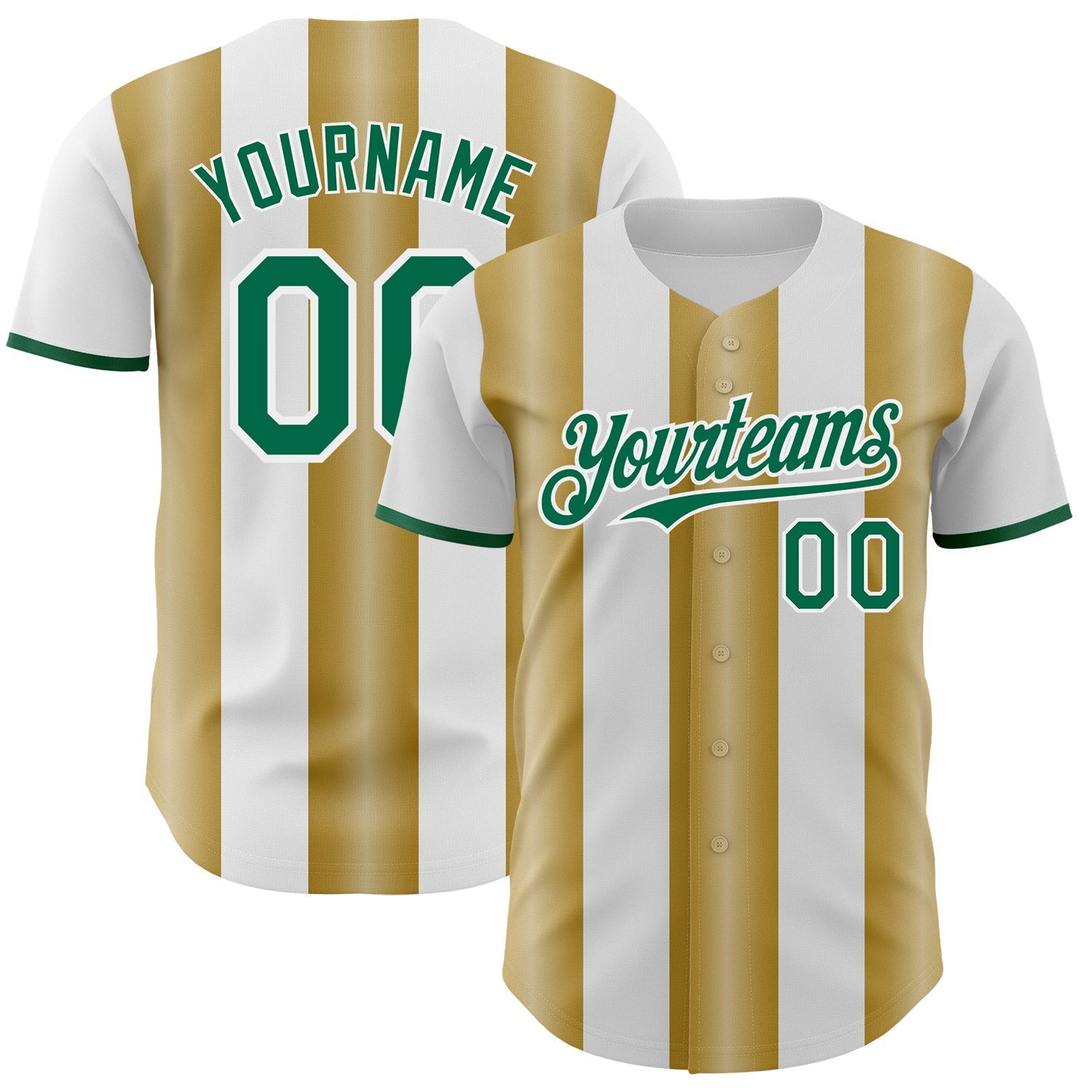 Custom White Kelly Green-Old Gold Gradient Vertical Stripe Argentina Style Authentic Baseball Jersey baseball jersey product view 1
