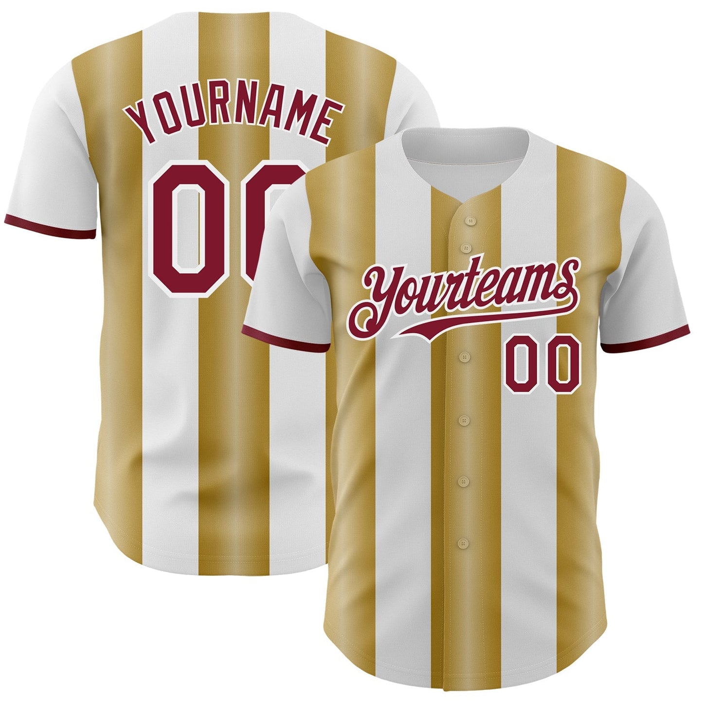 Custom White Crimson-Old Gold Gradient Vertical Stripe Argentina Style Authentic Baseball Jersey baseball jersey product view 1