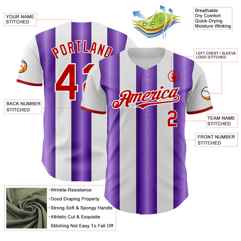 Custom White Red-Purple Gradient Vertical Stripe Argentina Style Authentic Baseball Jersey baseball jersey product view 3