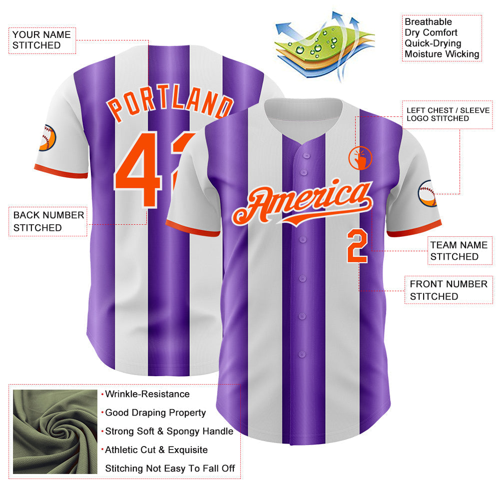 Custom White Orange-Purple Gradient Vertical Stripe Argentina Style Authentic Baseball Jersey baseball jersey product view 3