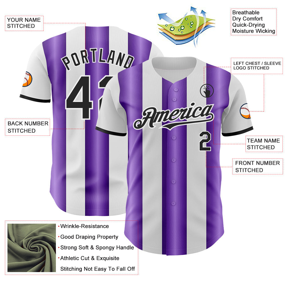 Custom White Black-Purple Gradient Vertical Stripe Argentina Style Authentic Baseball Jersey baseball jersey product view 3