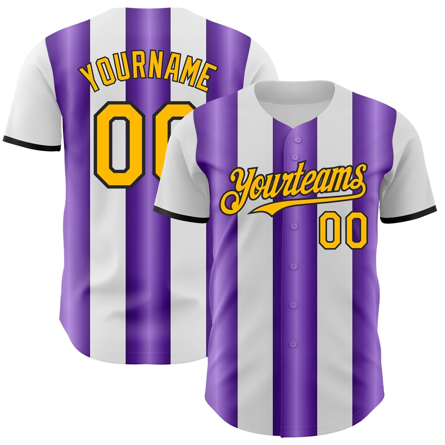 Custom White Gold Purple-Black Gradient Vertical Stripe Argentina Style Authentic Baseball Jersey baseball jersey product view 1