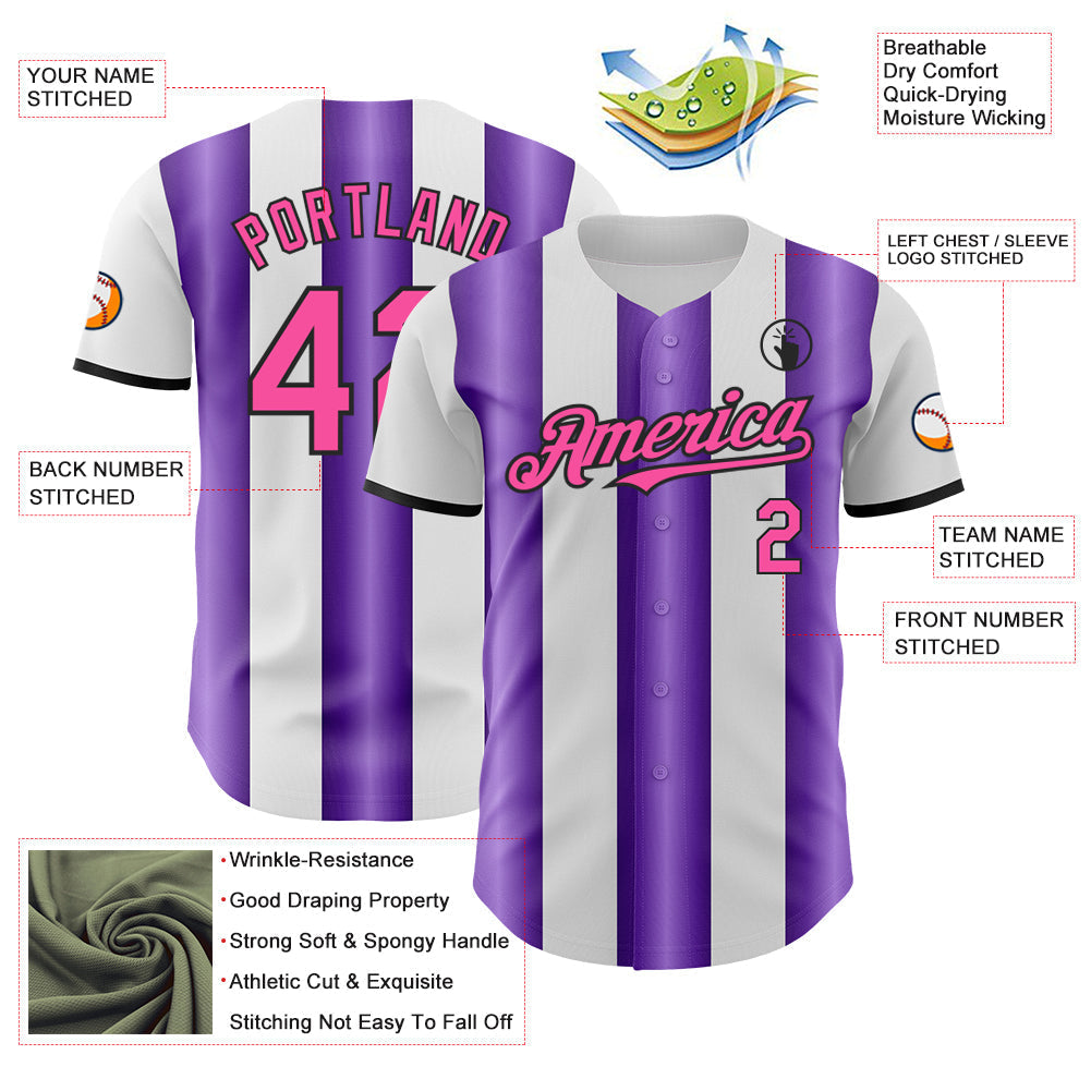 Custom White Pink Purple-Black Gradient Vertical Stripe Argentina Style Authentic Baseball Jersey baseball jersey product view 3