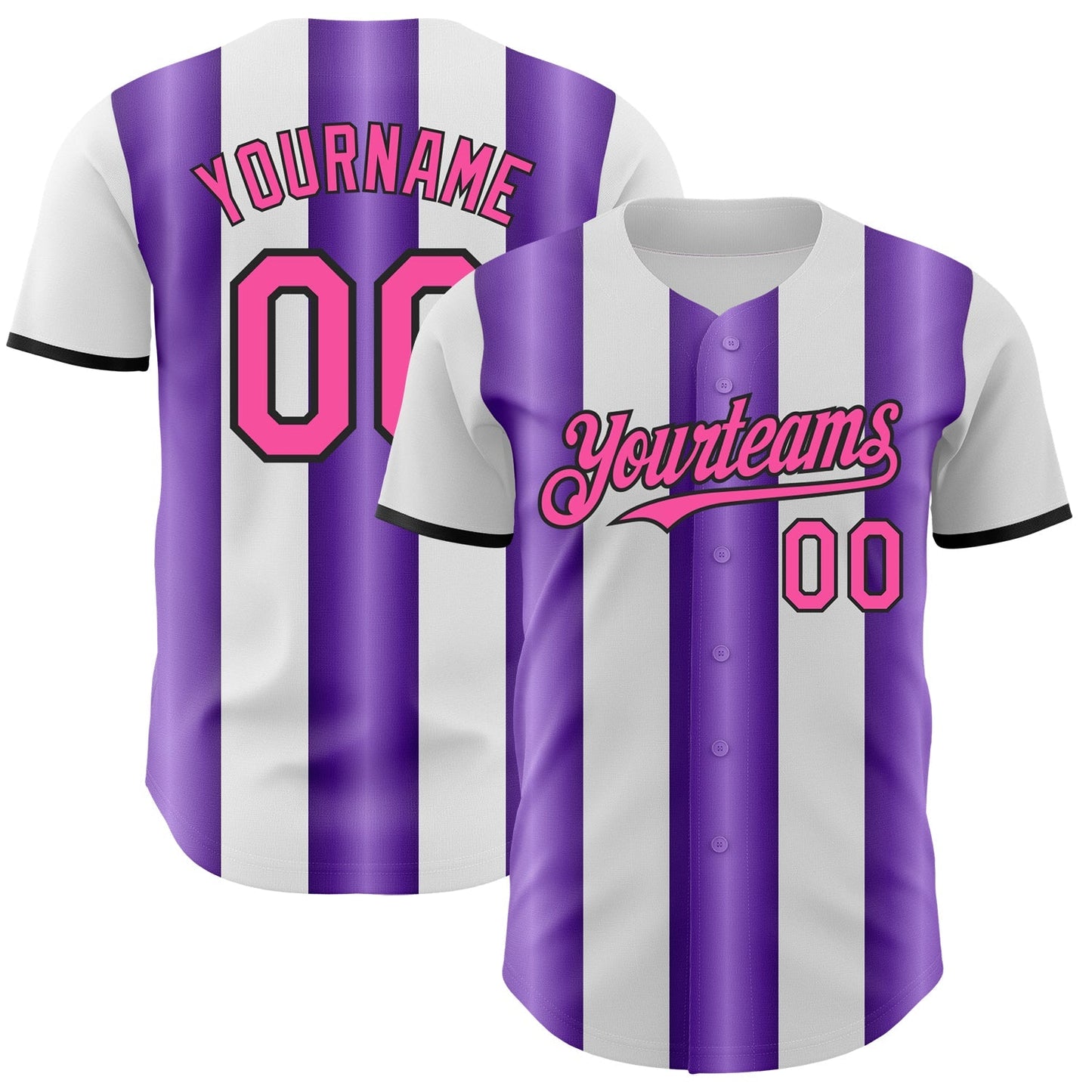 Custom White Pink Purple-Black Gradient Vertical Stripe Argentina Style Authentic Baseball Jersey baseball jersey product view 1