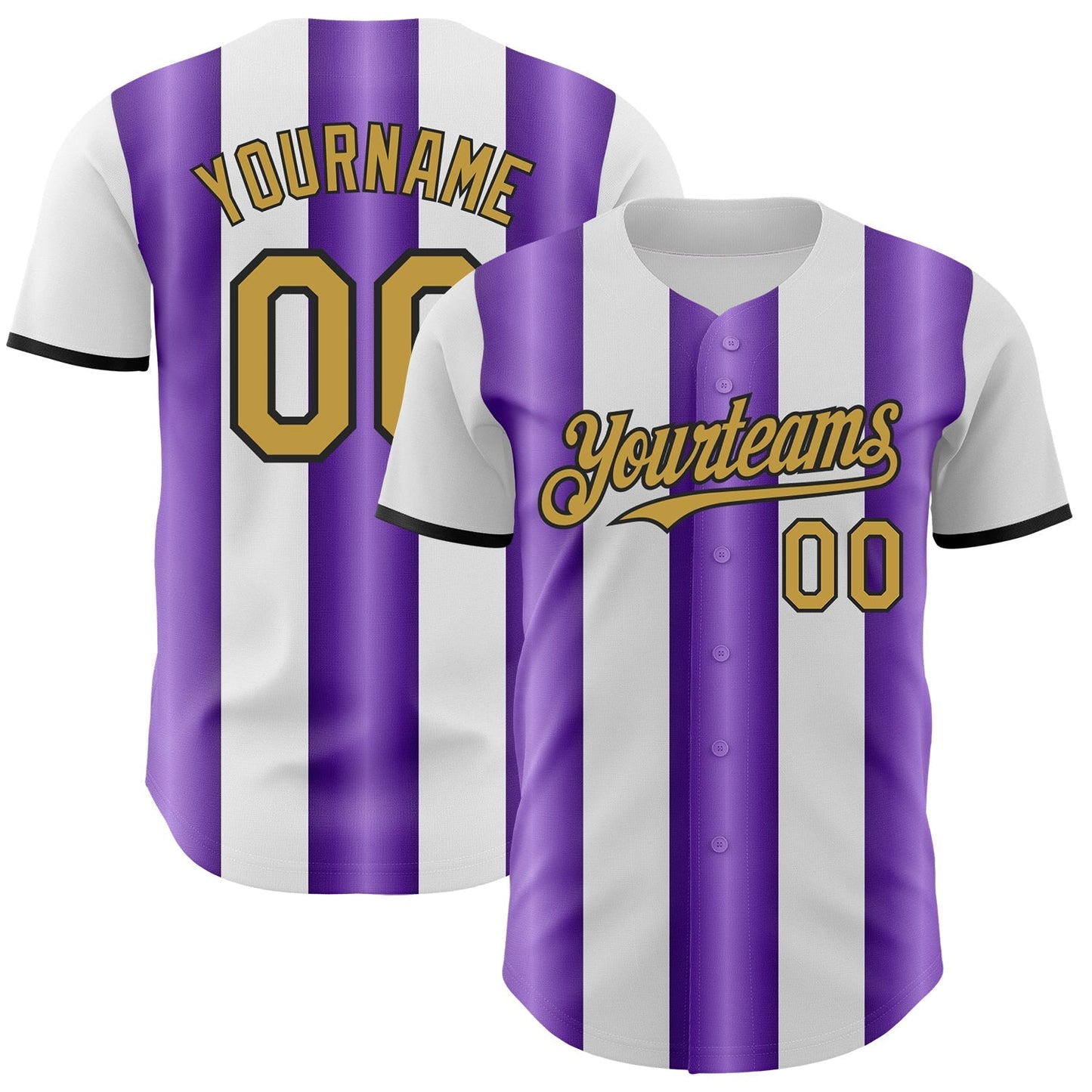 Custom White Old Gold Purple-Black Gradient Vertical Stripe Argentina Style Authentic Baseball Jersey baseball jersey product view 1