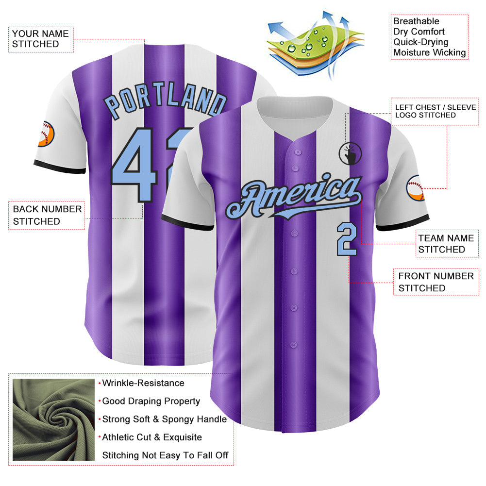 Custom White Light Blue Purple-Black Gradient Vertical Stripe Argentina Style Authentic Baseball Jersey baseball jersey product view 3