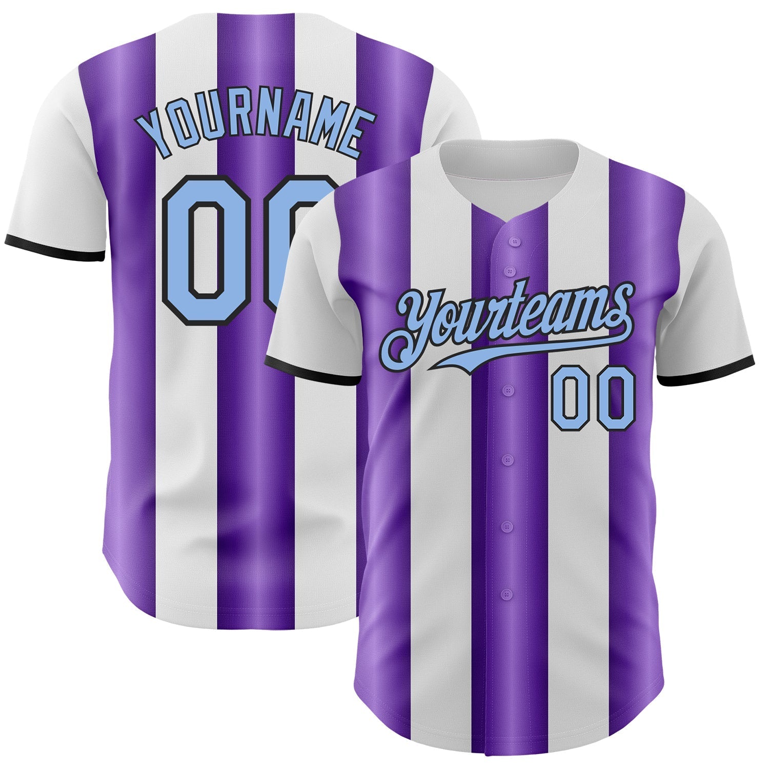 Custom White Light Blue Purple-Black Gradient Vertical Stripe Argentina Style Authentic Baseball Jersey baseball jersey product view 1